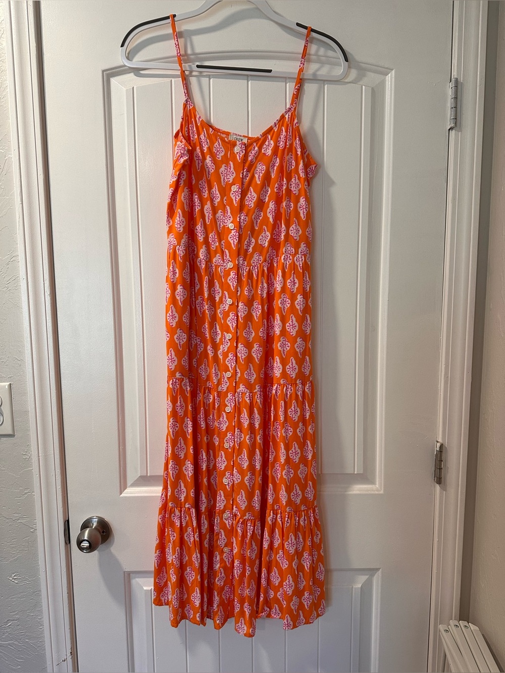 J. Crew Orange Printed Spaghetti-Strap Maxi Dress with White Motif